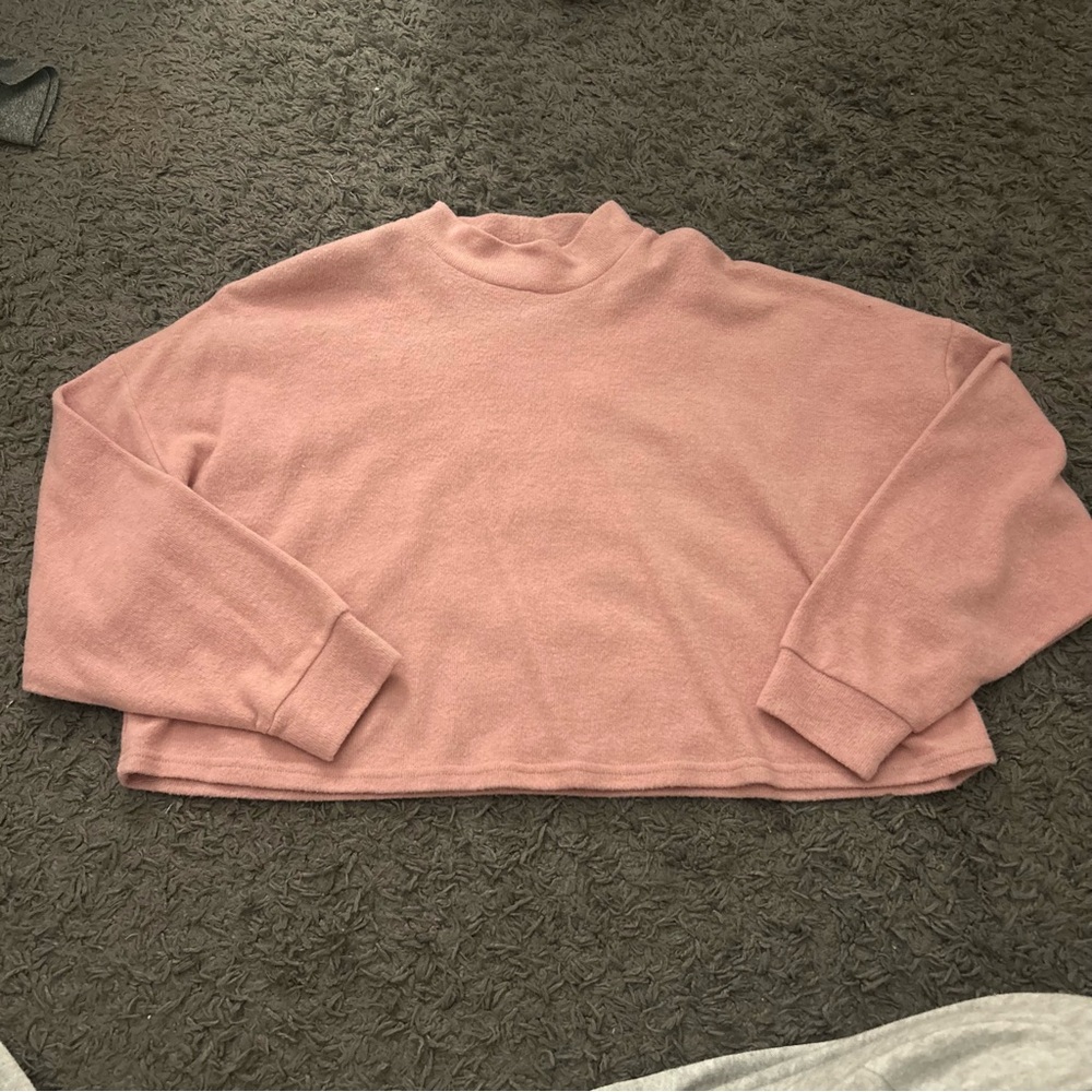 women’s pink cotton on long sleeve cropped turtle neck sweater